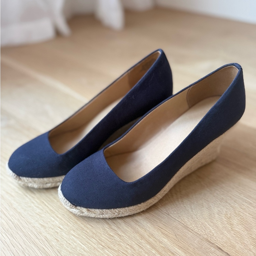 J. Crew Factory Classic Navy Espadrille Wedge Pumps - Women